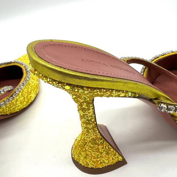 AMINA MUADDI Glitter Gilda Heeled Mule Women 8 Yellow Rhinstone Strap Pointy Toe - Picture 10 of 16